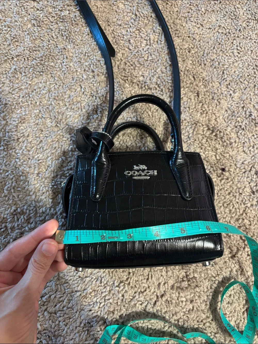 Coach Black Croc-Embossed Mini Katy Satchel